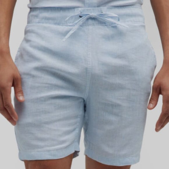 Onia Men's Water-Resistant Linen Blend Micro Stripe Blue Dust Shorts